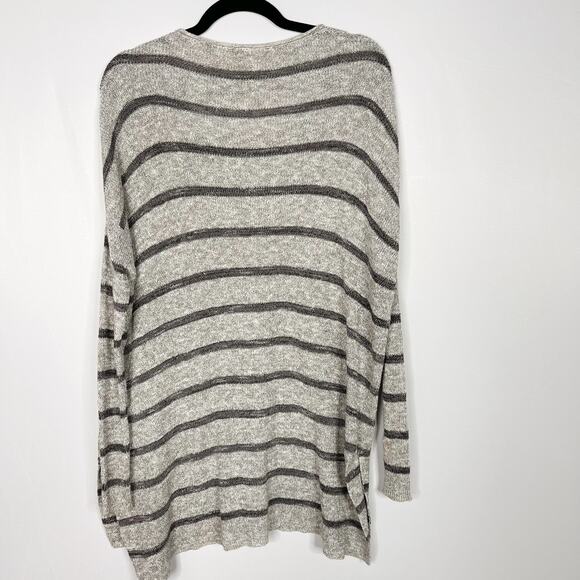 Free People XSmall Gray Striped Tunic Sweater Side Split Long Sleeve Oversized - Picture 2 of 8